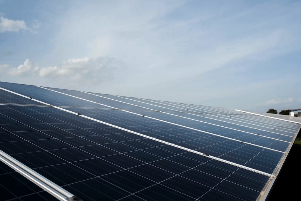 Solar panel installation in open field